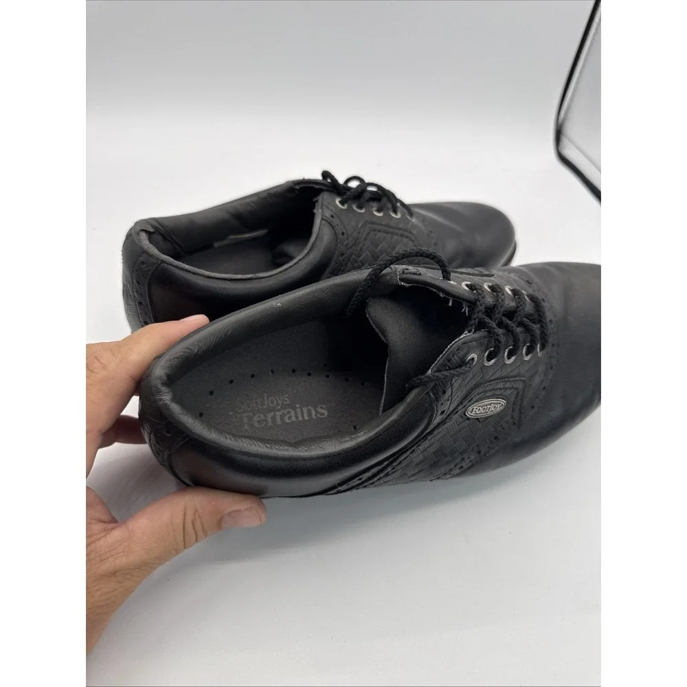 FootJoy Terrains Spikeless Golf Shoes Men's 10 Black Leather Woven Golfing FJ
